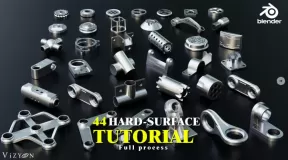 Blender零部件硬面3D建模教程 Artstation – 44 Hard Surface kitbash + Full process