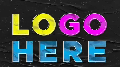 可编辑褶皱背景配鲜色纹理“LOGO HERE”文字样式