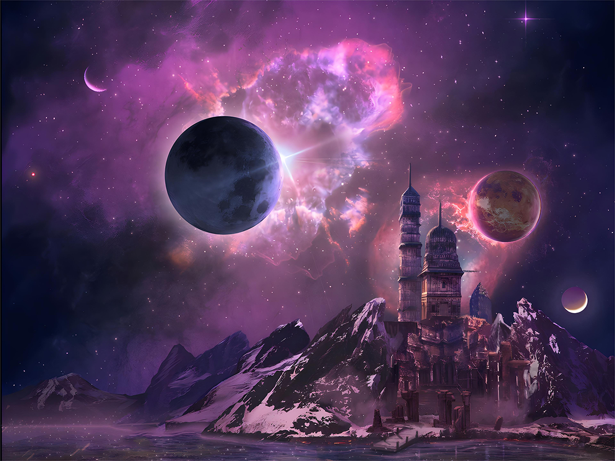 行星，山脉，塔楼，河流，星星，太空，创意设计1920x1440.jpg