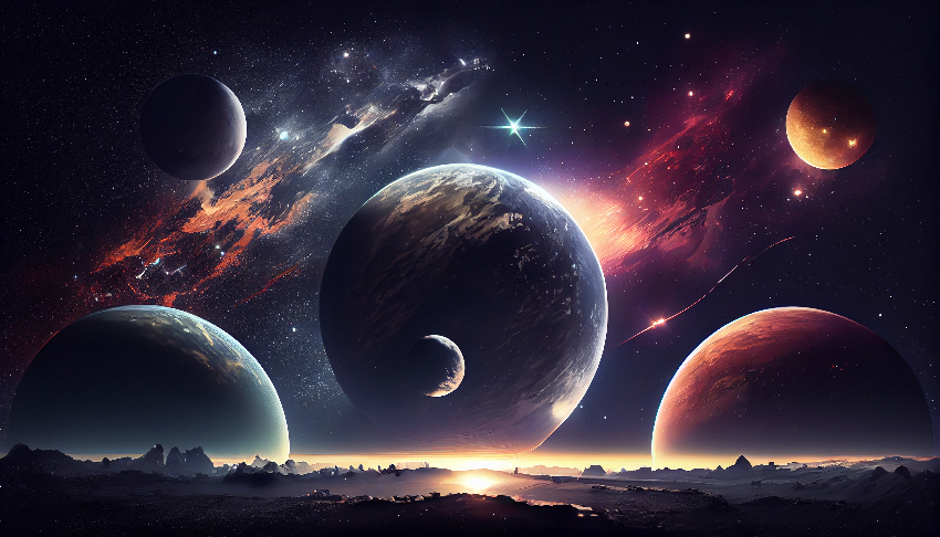 AI图片_人工智能生成的暗星云发光球体围绕星空银河系运行5600x3200.jpg