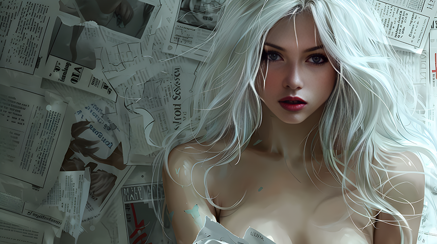 shugar828_Newspaper_wall_long_white_hair_beautiful_eyes_lips_cu_d99a85fb-6ad7-4c.png
