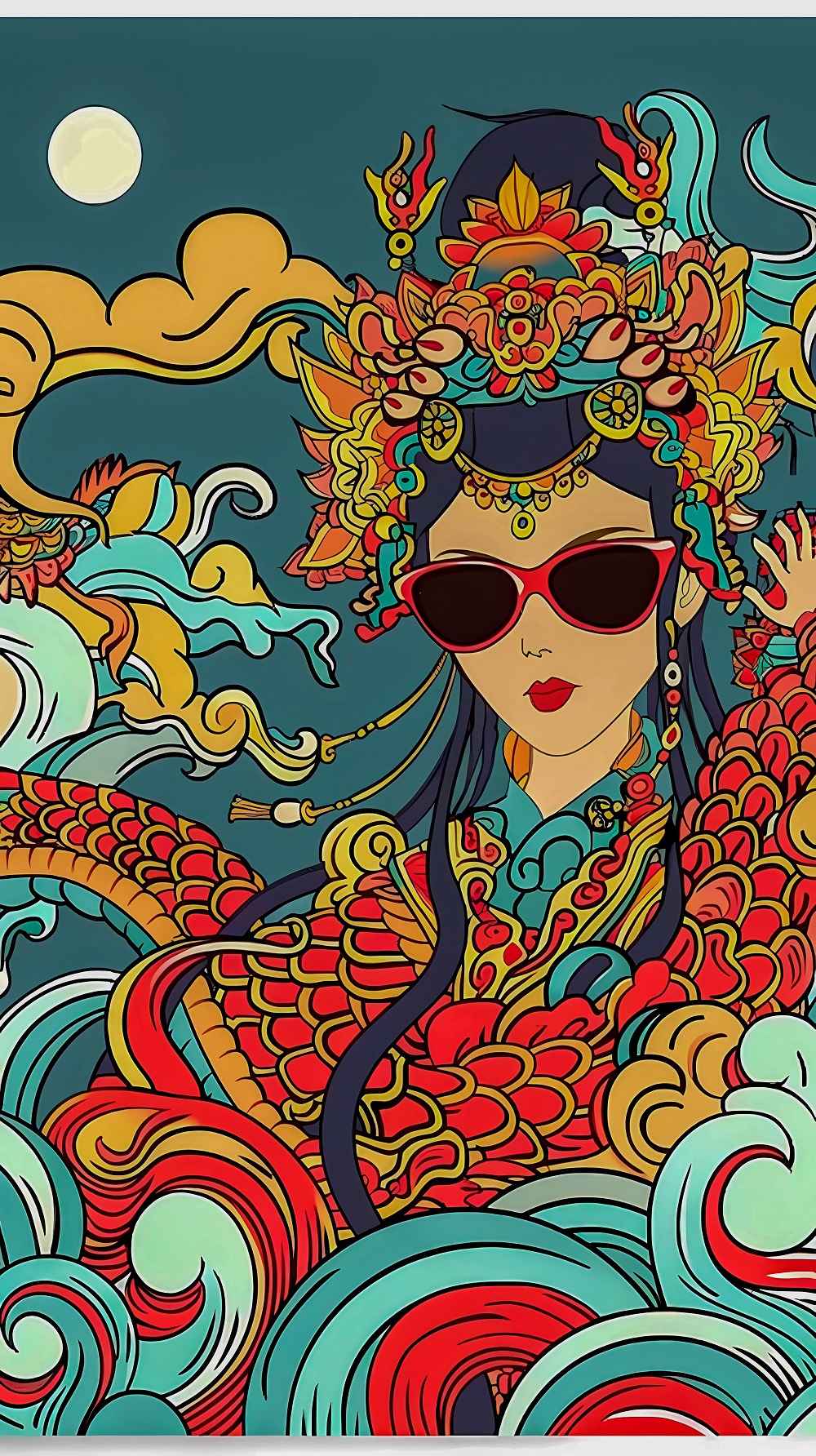 国潮复古中国风手绘插画，蛇年元素，五颜六色，动漫风格_3.jpg