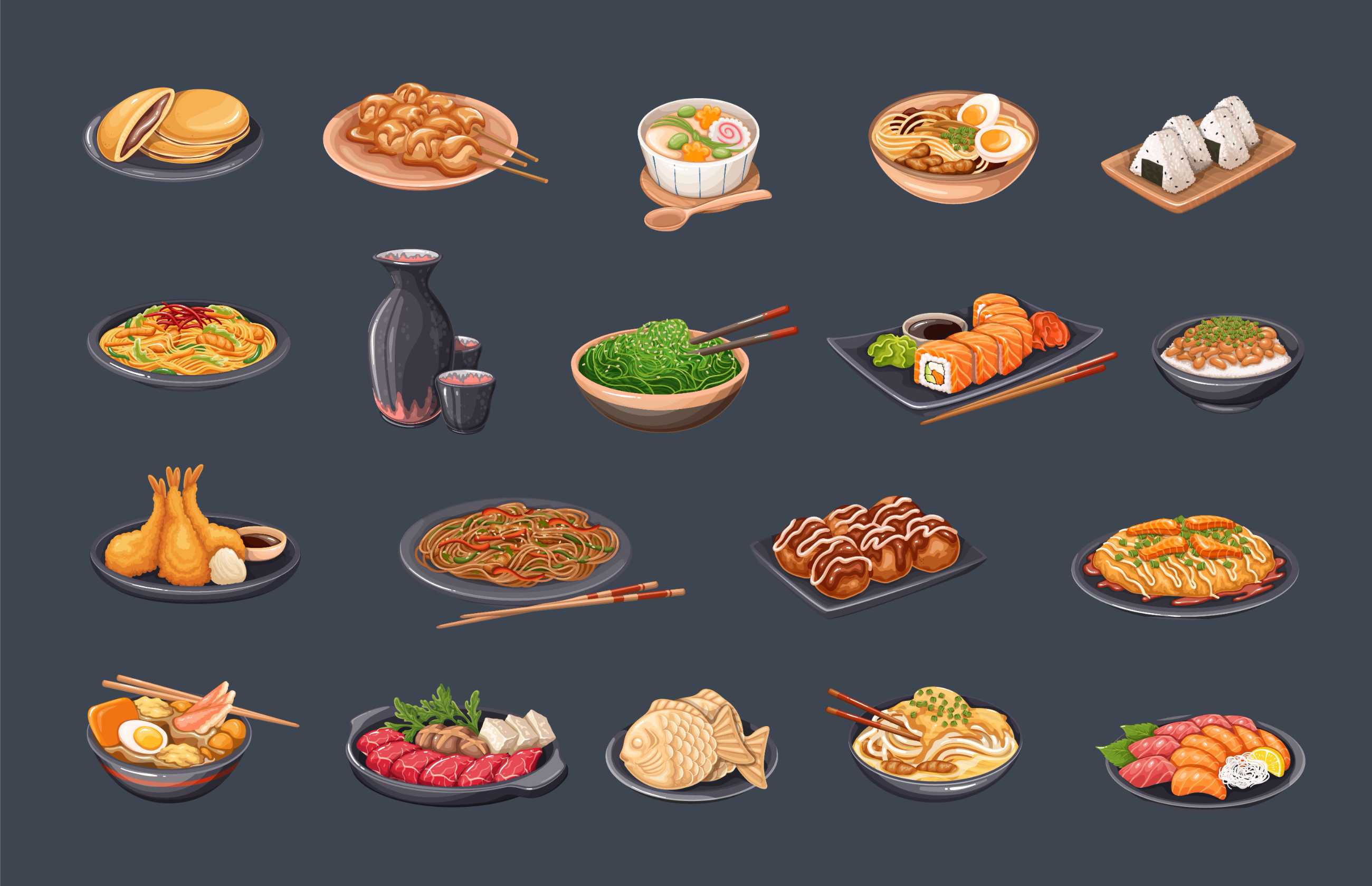 日本菜配亚洲菜筷子和碗,配上熟面寿司和卷