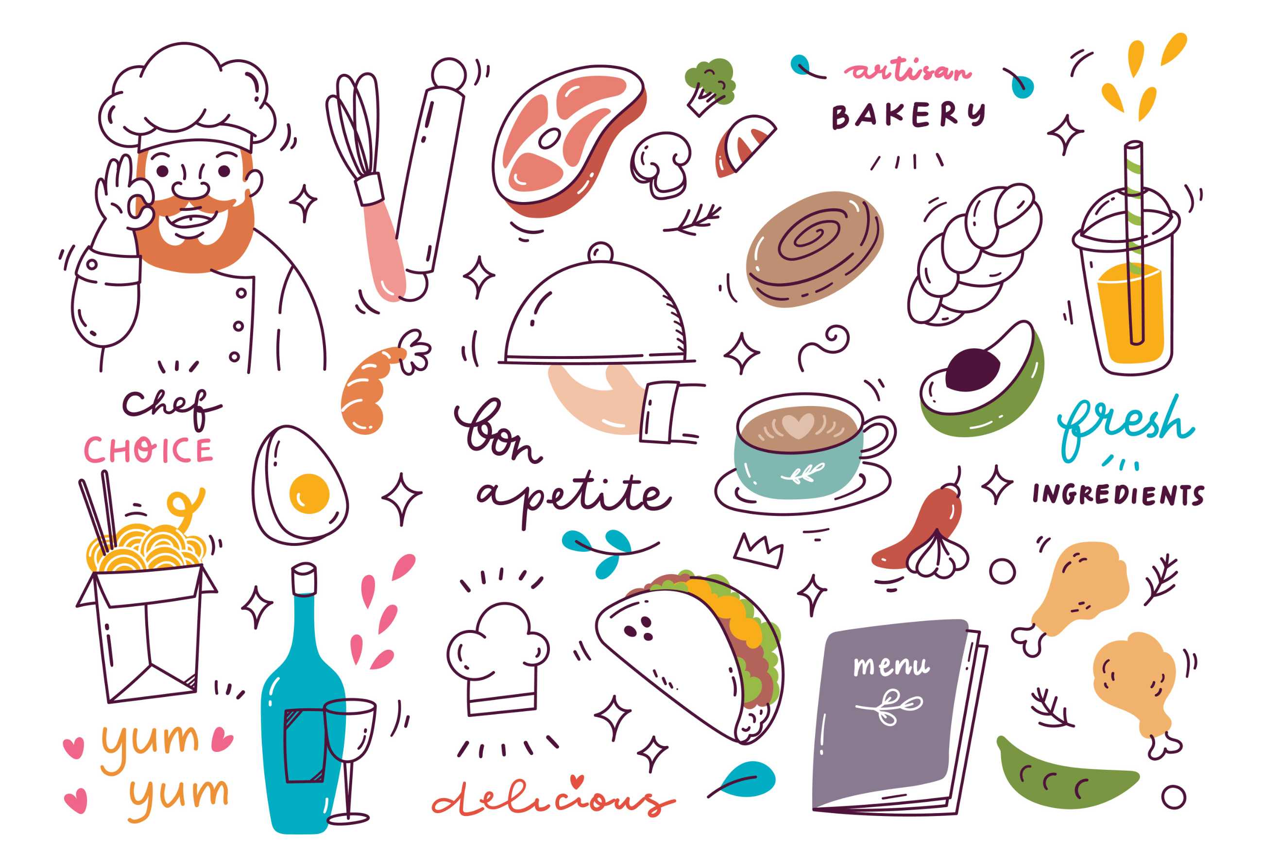 提供各种食物和饮料的餐厅涂鸦