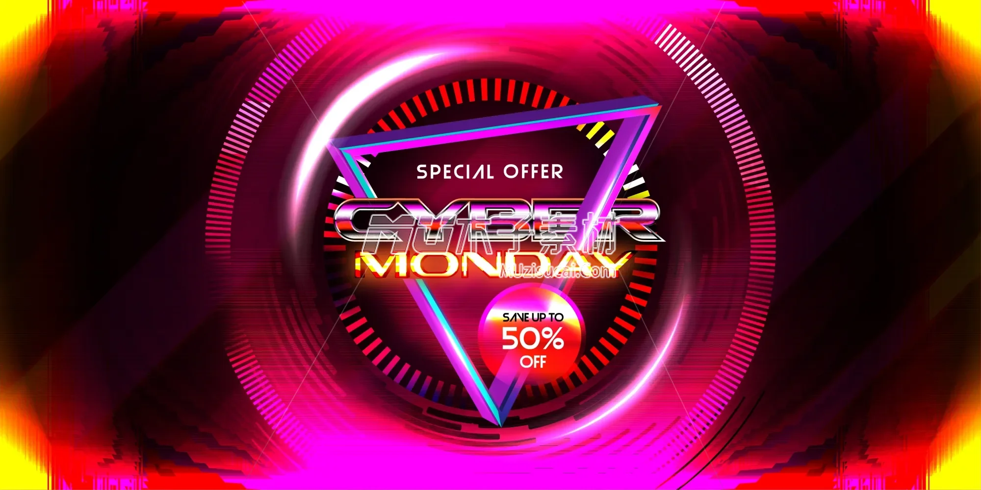 15 Cyber monday hottest deal abstract triangle neon background.webp