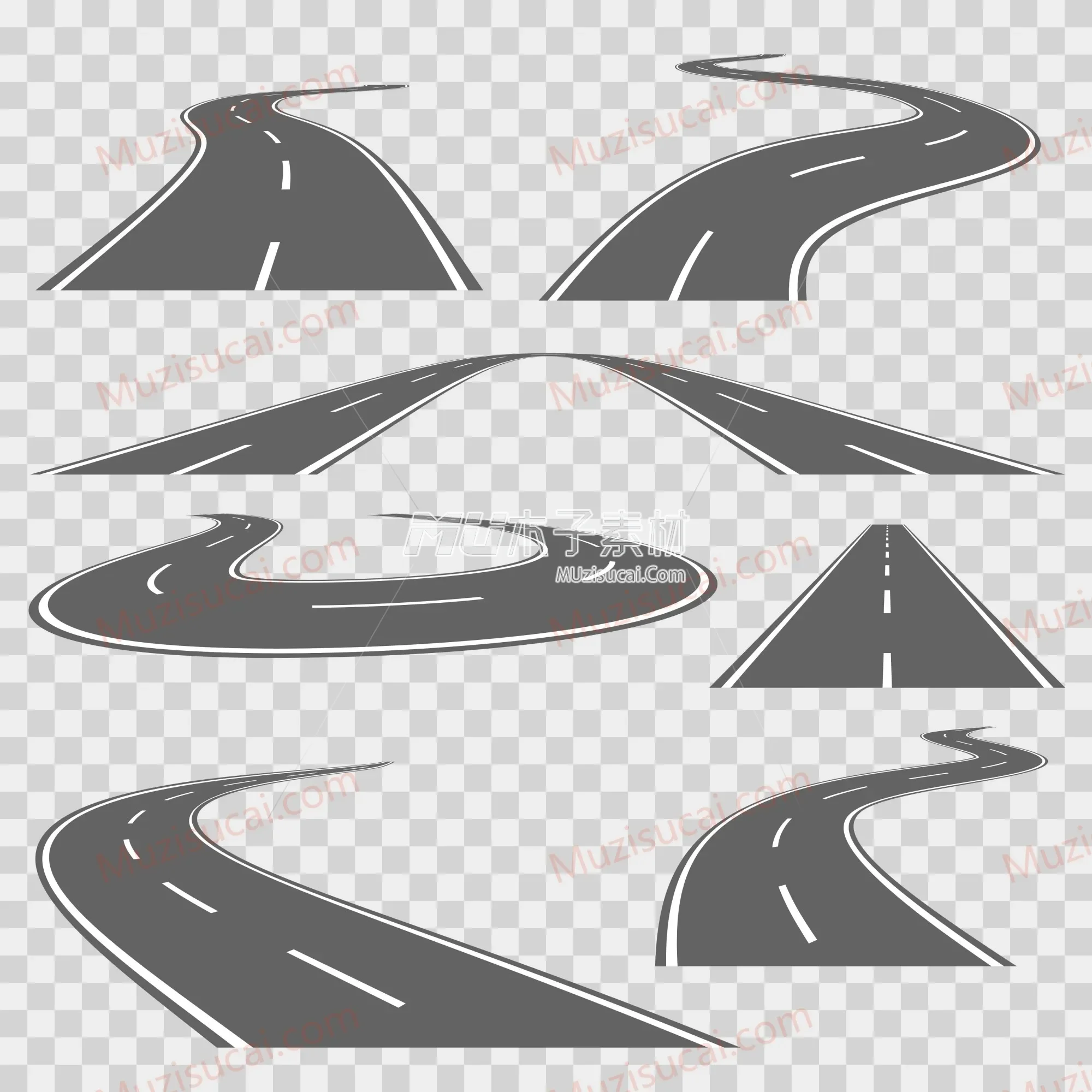 1512.m10.i307.n022.P.c20.335683820 Winding curved road or highway with markings. Vector set.webp