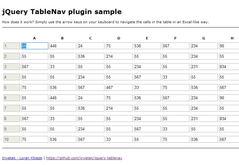 jquery table nav