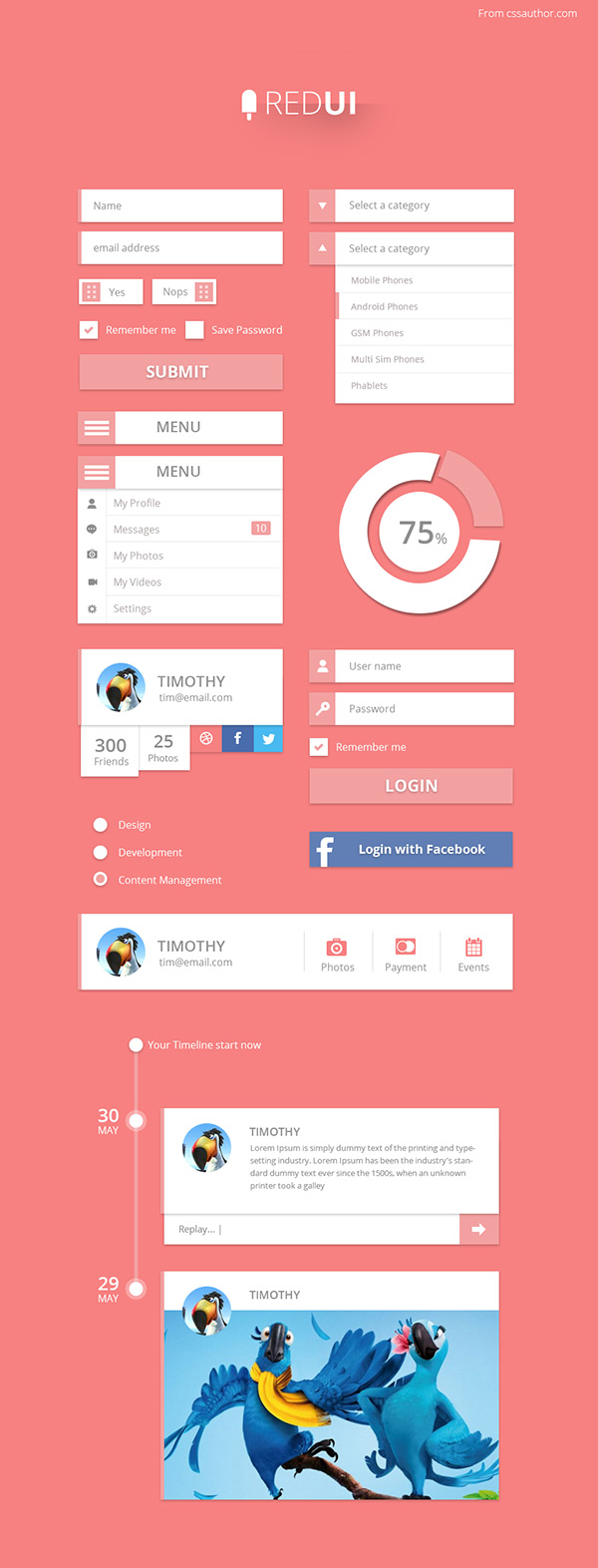 Red UI by Arun in 35 Fresh, Free and Flat UI Kits