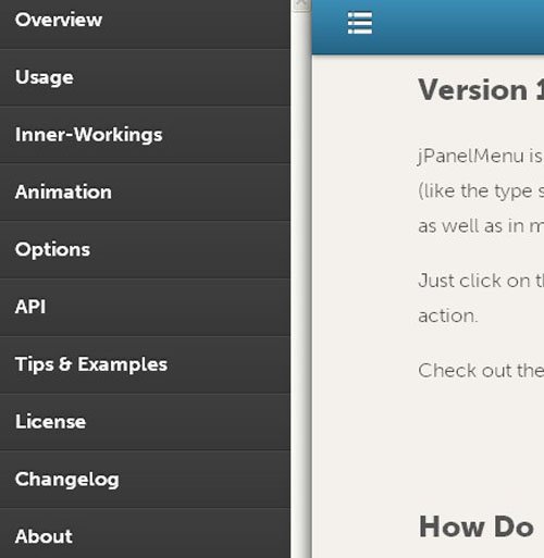 jquery side panel menu plugins
